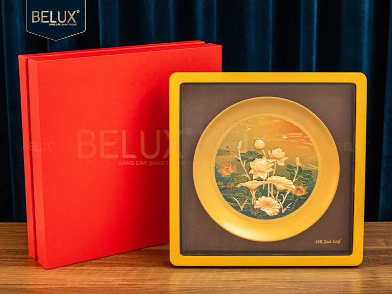 Tranh Sen Vàng Thịnh Vượng dát vàng 24k 30x30cm